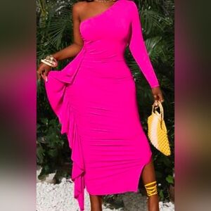 Naked One-Shoulder Pink Dress